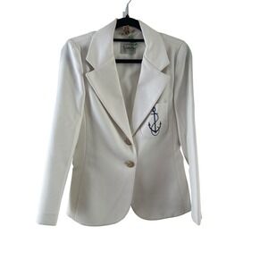 Vintage Nardis of Dallas Womens White Nautical Anchor Blazer Gold Buttos Small